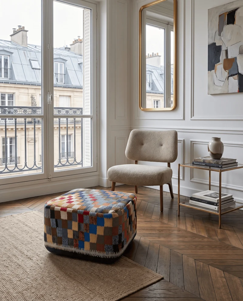 Kelim Pouf · Handgefertigt – Bunt, 65x65 cm