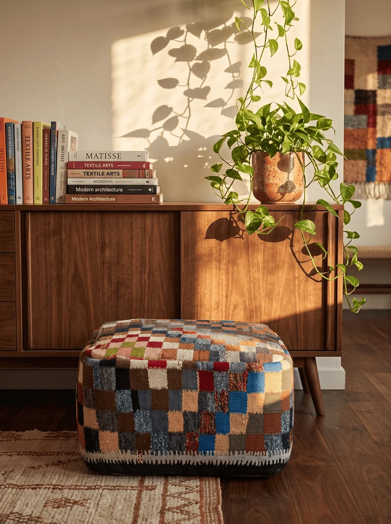 Kelim Pouf · Handgefertigt – Bunt, 65x65 cm