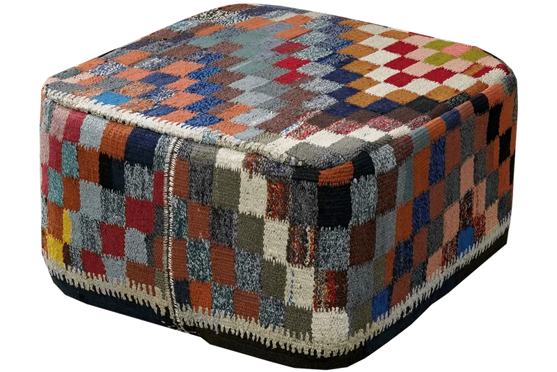 Kelim Pouf · Handgefertigt – Bunt, 65x65 cm