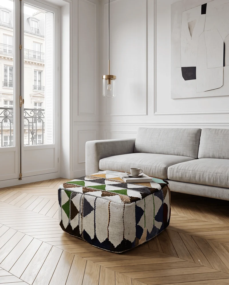 Kelim Pouf · Handgefertigt – Bunt, 65x65 cm