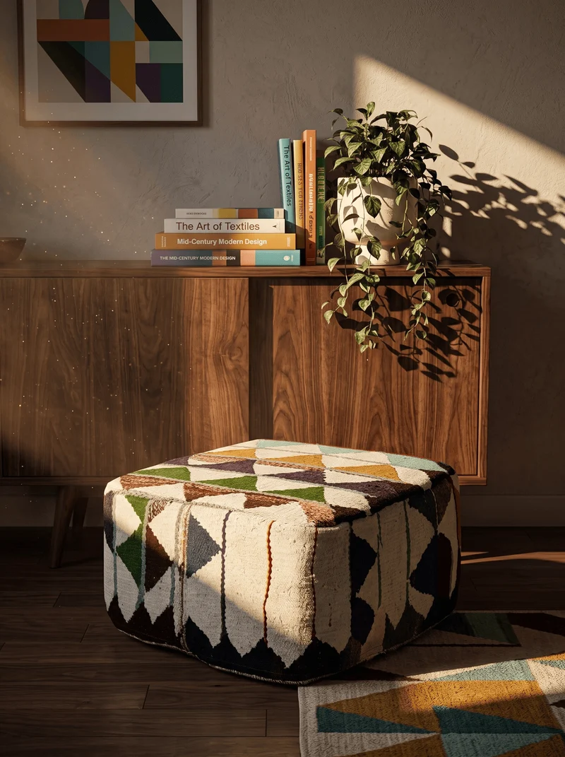Kelim Pouf · Handgefertigt – Bunt, 65x65 cm