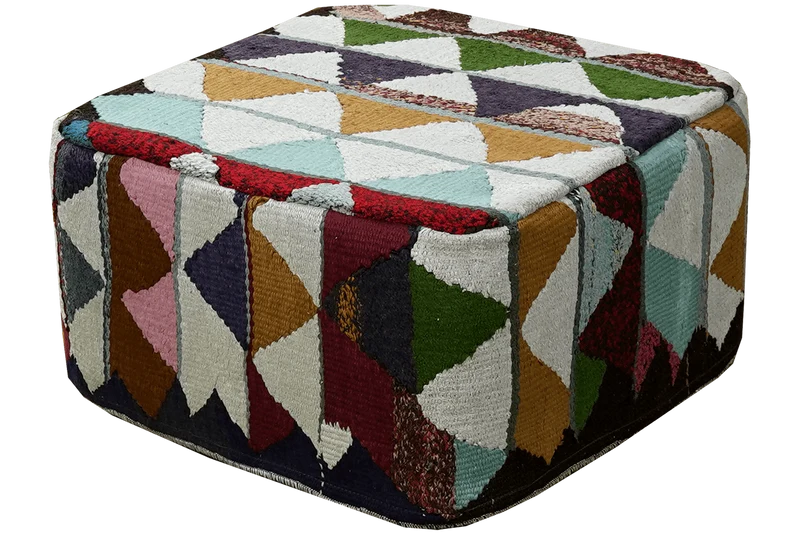Kelim Pouf · Handgefertigt – Bunt, 65x65 cm