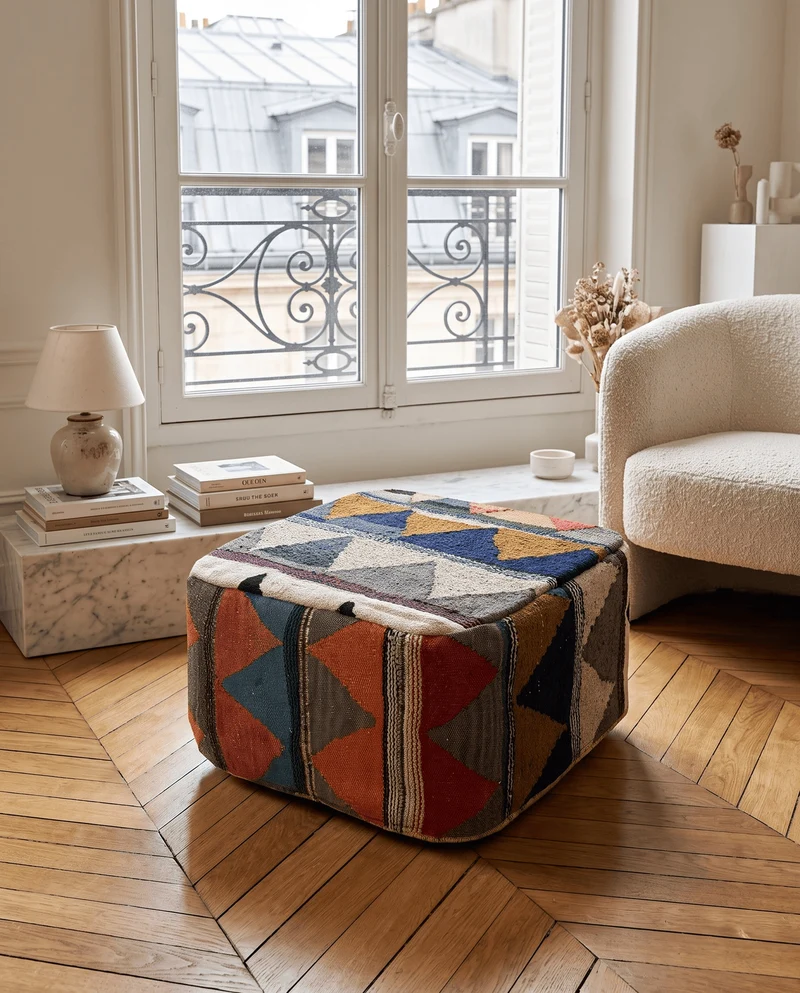 Kelim Pouf · Handgefertigt – Bunt, 65x65 cm