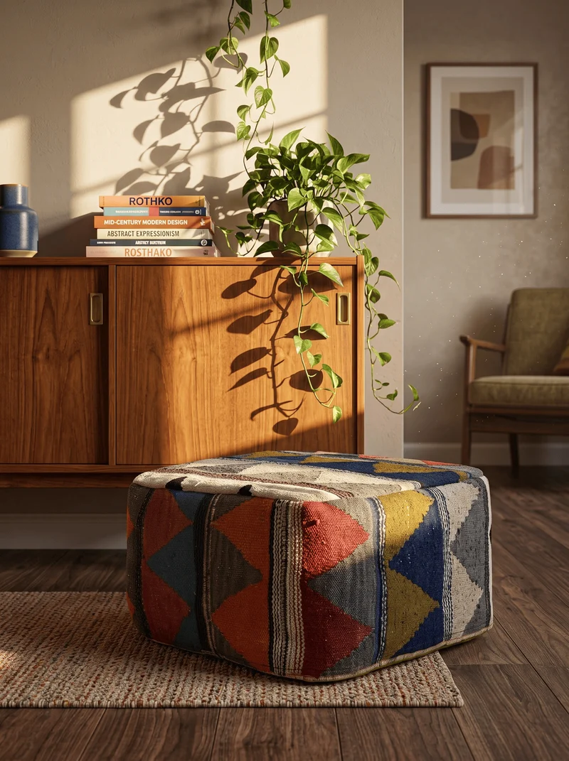 Kelim Pouf · Handgefertigt – Bunt, 65x65 cm