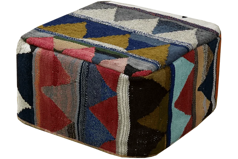 Kelim Pouf · Handgefertigt – Bunt, 65x65 cm