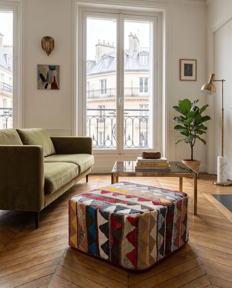 Kelim Pouf · Handgefertigt – Bunt, 65x65 cm