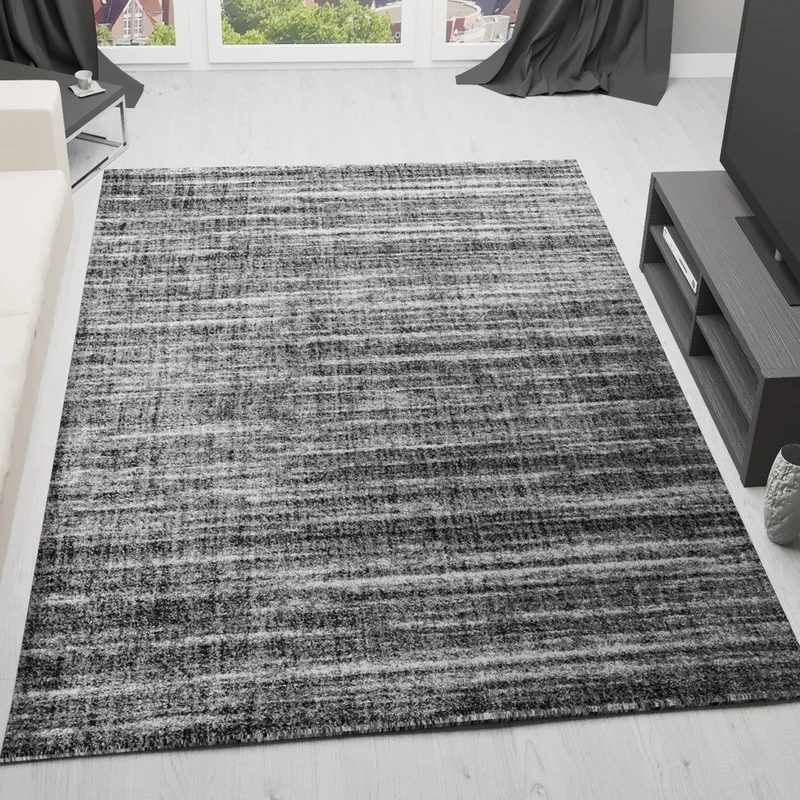 Teppich kurzflor Modern dichter melierter Anthrazit grau für Wohnzimmer, Schlafzimmer, kinderzimmer
