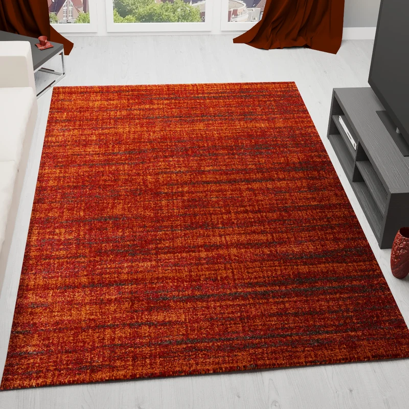 Teppich kurzflor Modern dichter melierter Terracotta für Wohnzimmer, Schlafzimmer, kinderzimmer
