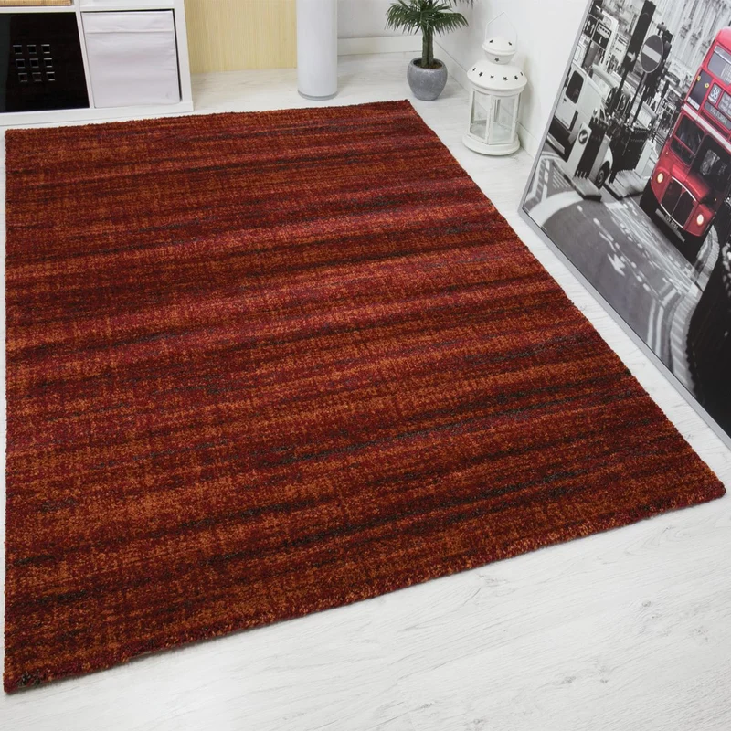 Teppich kurzflor Modern dichter melierter Terracotta für Wohnzimmer, Schlafzimmer, kinderzimmer