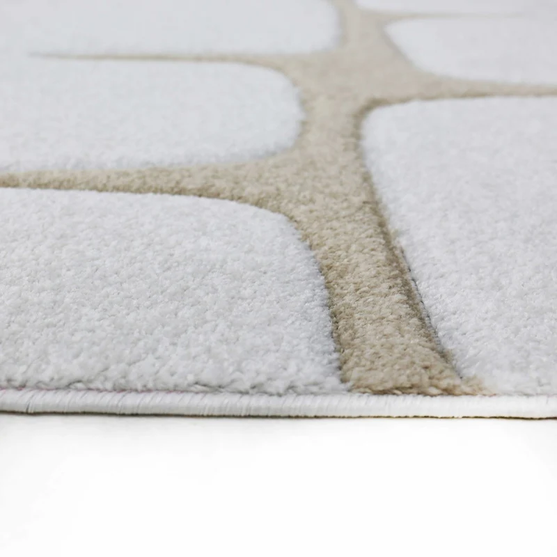 Teppich Wohnzimmer Modern Steinoptik mit handgeschnittenen Konturen Creme Beige