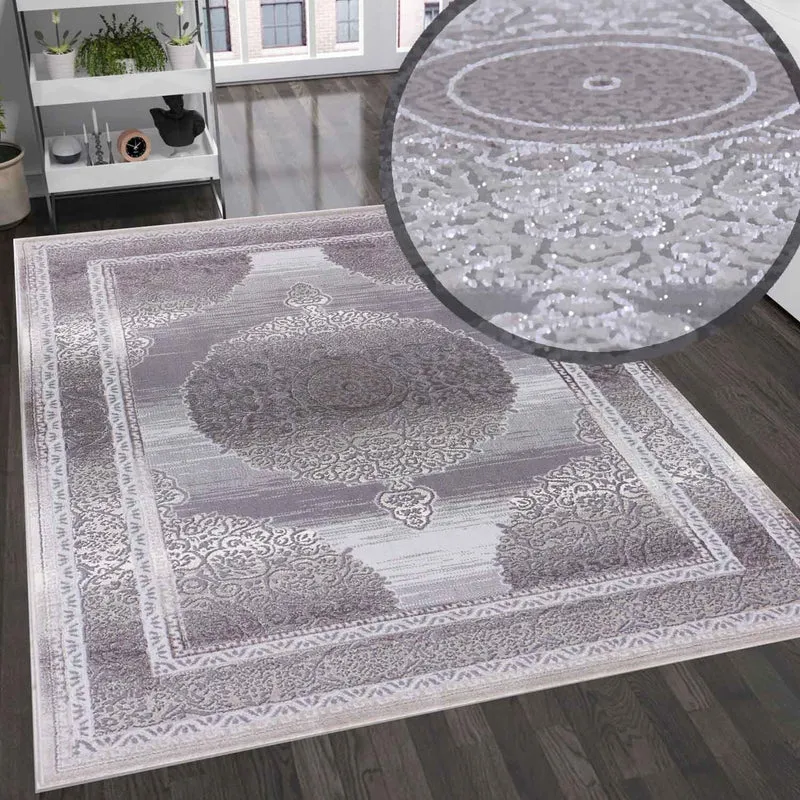 Designer Teppich Dubai Grau Elegant Orientalisch