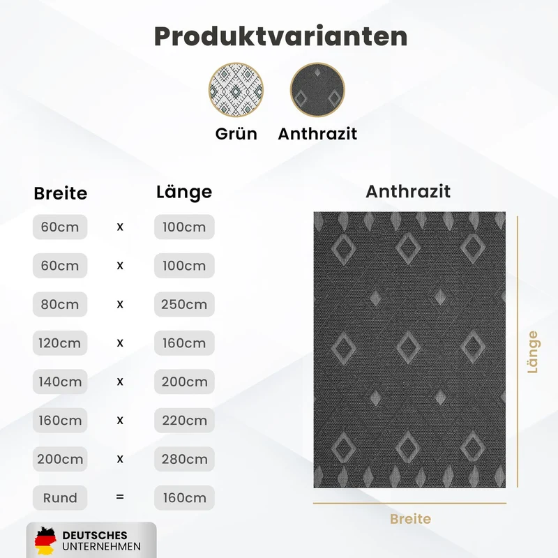 In- und Outdoor Flachgewebe Terrassen & Balkon Küche Teppich Rauten Boho Grau