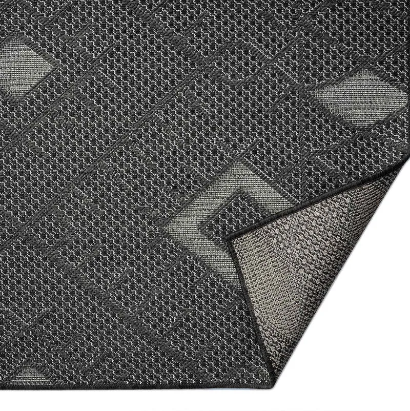 In- und Outdoor Flachgewebe Terrassen & Balkon Küche Teppich Rauten Boho Grau