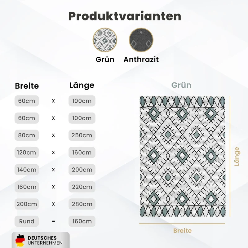 In- und Outdoor Flachgewebe Terrassen & Balkon Küche Teppich Rauten Boho Design