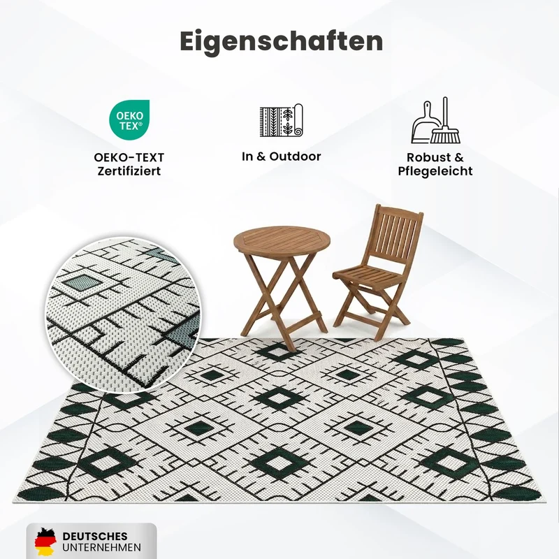 In- und Outdoor Flachgewebe Terrassen & Balkon Küche Teppich Rauten Boho Design
