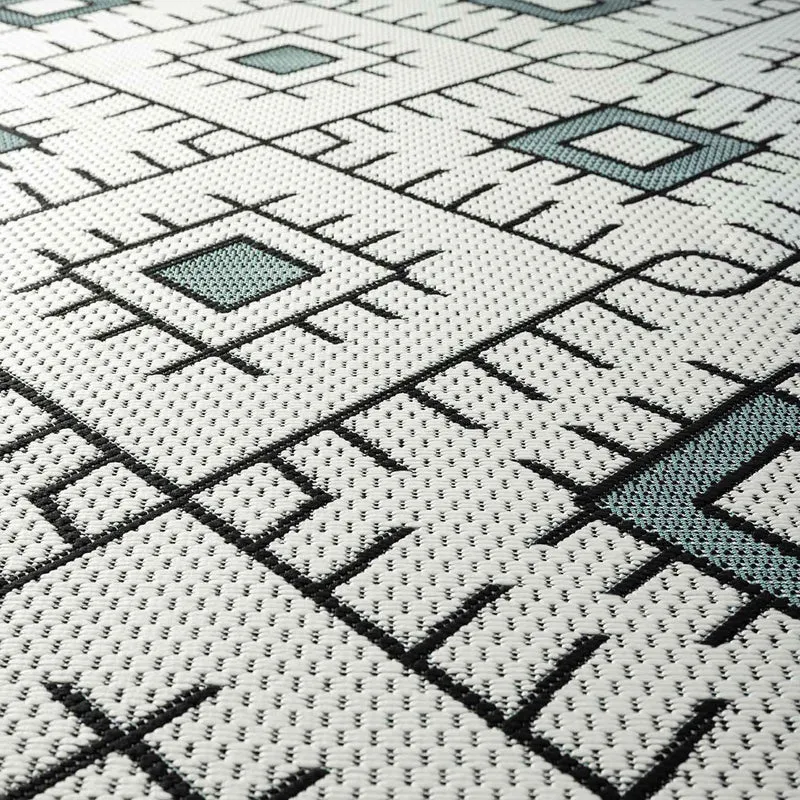 In- und Outdoor Flachgewebe Terrassen & Balkon Küche Teppich Rauten Boho Design