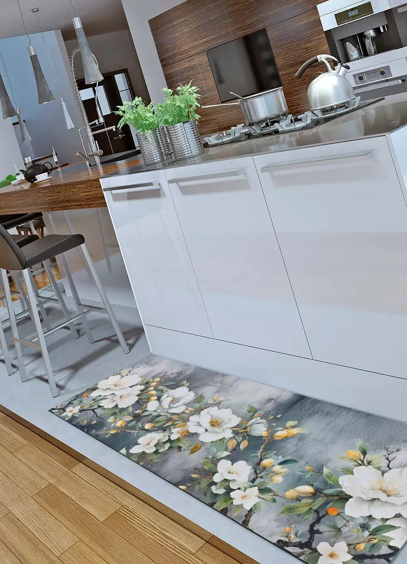 Alfombra de cocina lavable de flores Ricci Sara