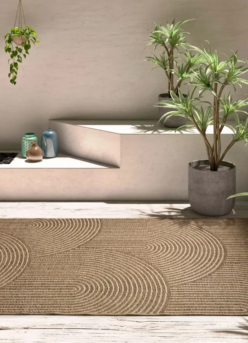 Alfombra de exterior geométrica efecto yute Acra 5042 Natural