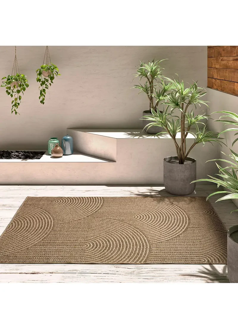 Alfombra de exterior geométrica efecto yute Acra 5042 Natural