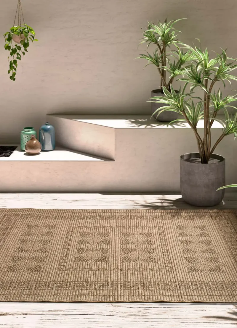 Alfombra de exterior étnica efecto yute Acra 5046 Natural