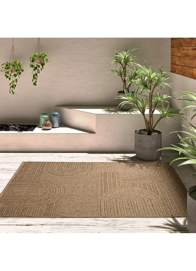 Alfombra de exterior geométrica efecto yute Acra 5006 Natural