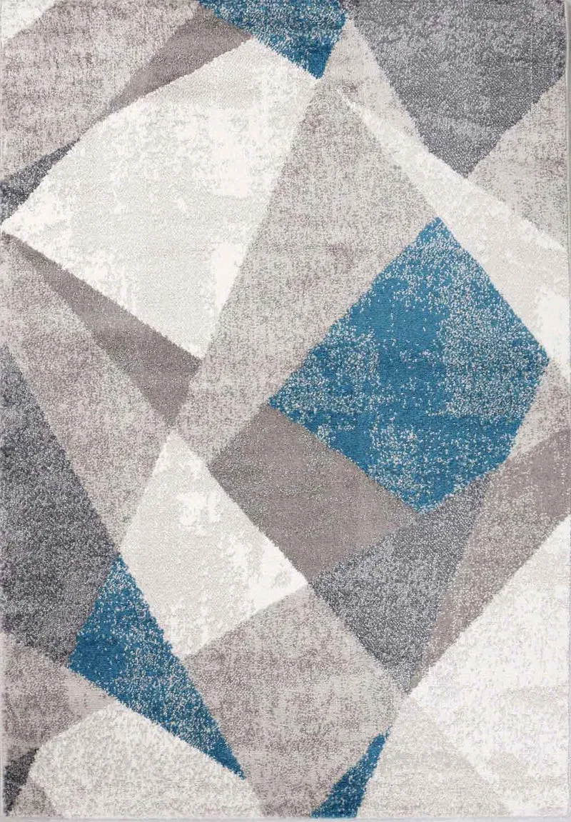 Teppich Geometrische Muster Marmor Optik Modern Grau Blau Beige Meliert