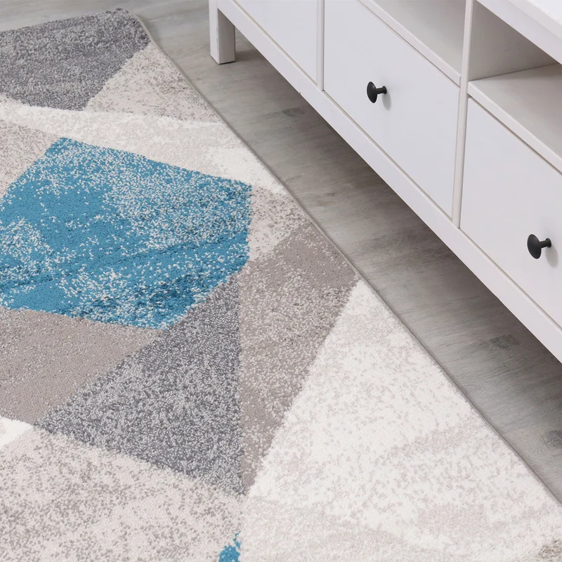 Teppich Geometrische Muster Marmor Optik Modern Grau Blau Beige Meliert