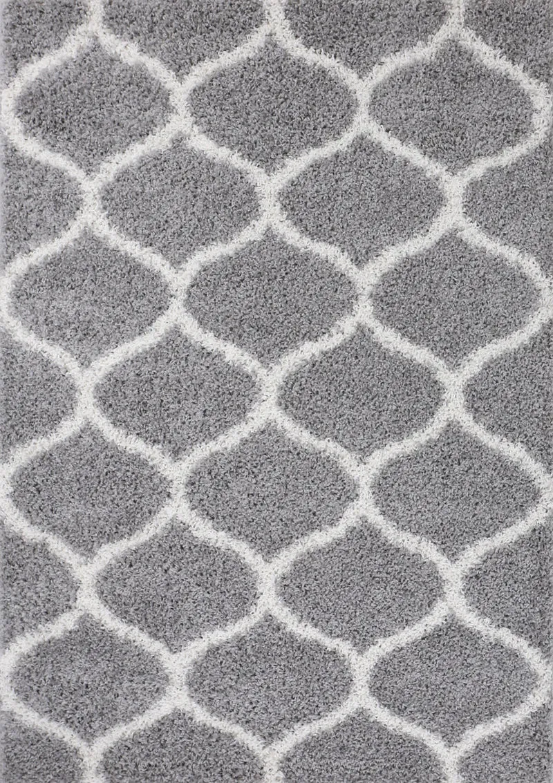 Hochflor Teppich Muster Shaggy Marokkanisch Rauten Deko Wohnzimmer Grau Creme weich Robust Ethno