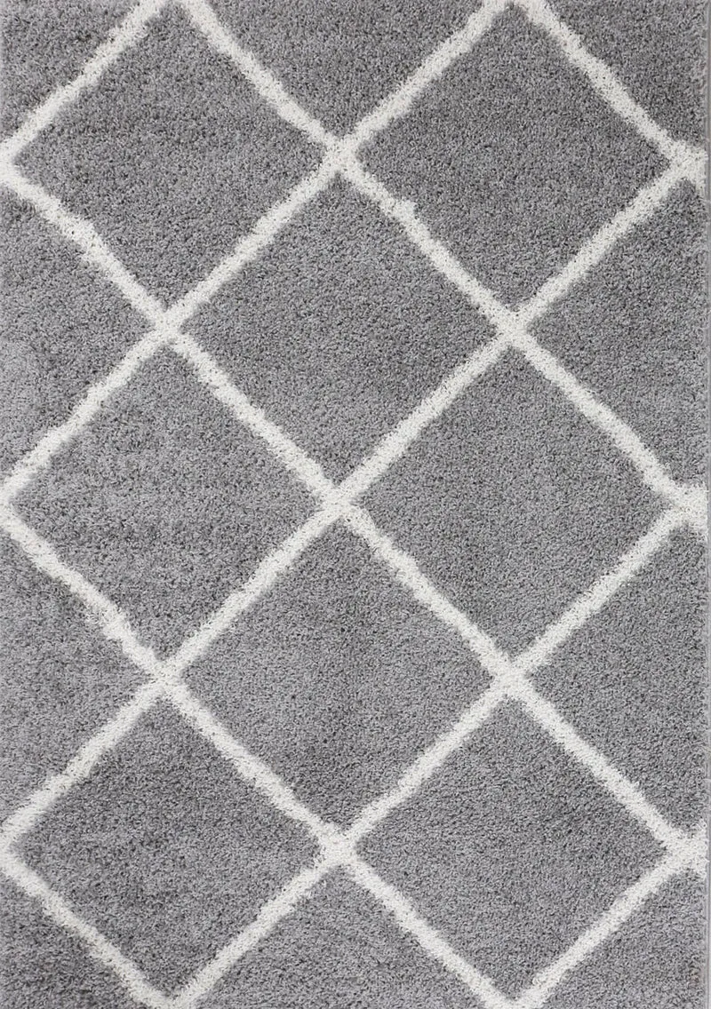Hochflor Teppich Wohnzimmer Shaggy Skandi Design Rautenmuster Grau Creme Robust Weich Strapazierfähig