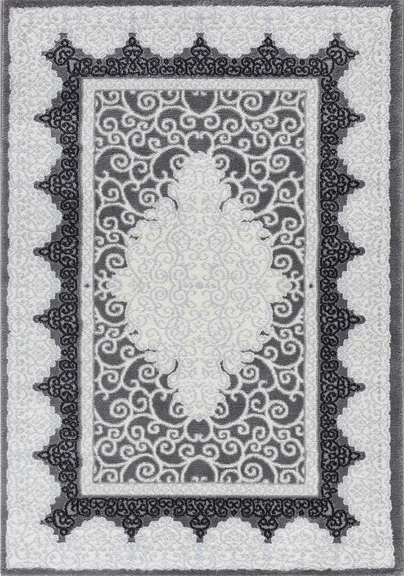 Teppich kurzflor Moderner Orientteppich mit Glitzergarn in Grau Schwarz Weiß, für Wohnzimmer, Schlafzimmer