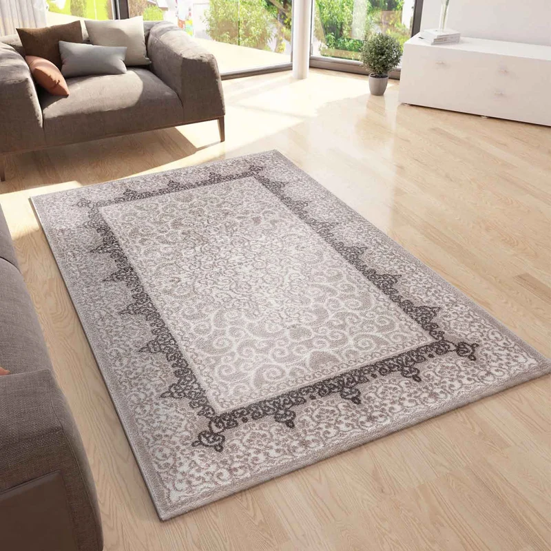 Teppich Designer Kurzflor Wohnzimmer Teppich mit Glitzer Abstrakt USED Optik in Braun