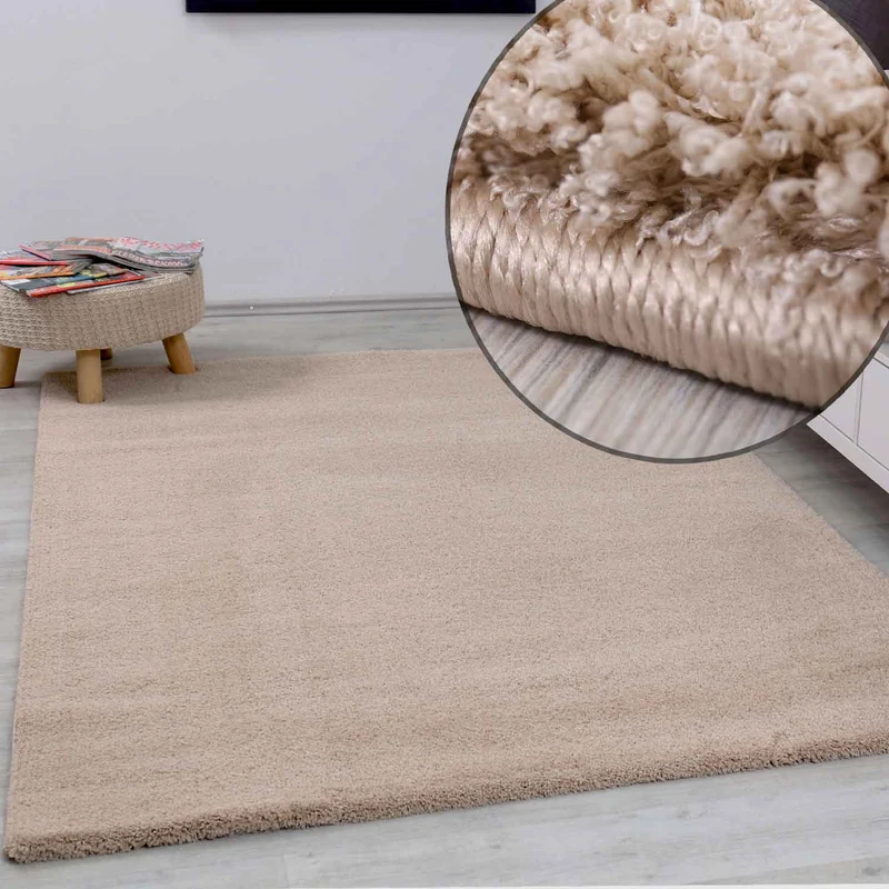 Teppich Hochflor Beige Extra Weich Mikrofiber Flauschiger für Wohnzimmer, Schlafzimmer, kinderzimmer