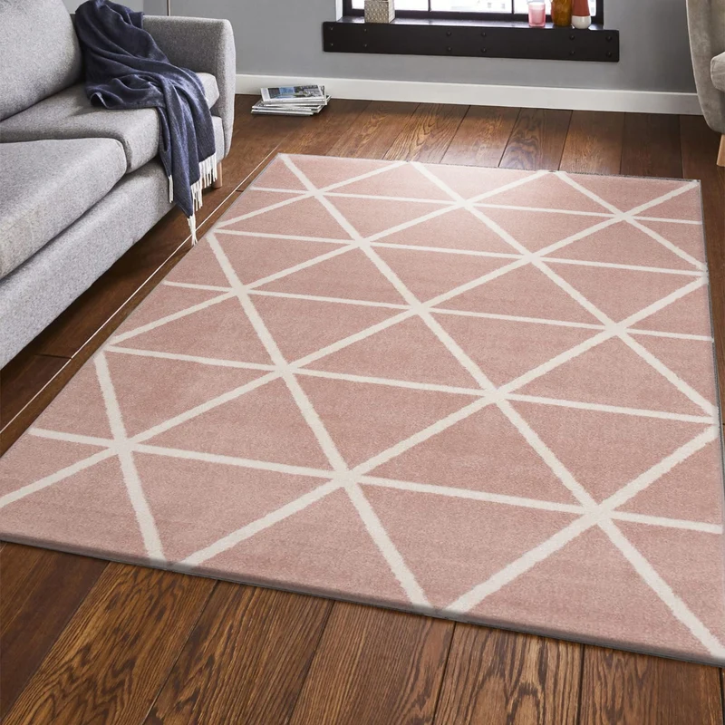 Teppich Kurzflor Pastellfarben Weiss Rauten Design Robust in versch. Farben, für Wohnzimmer, Schlafzimmer, küche