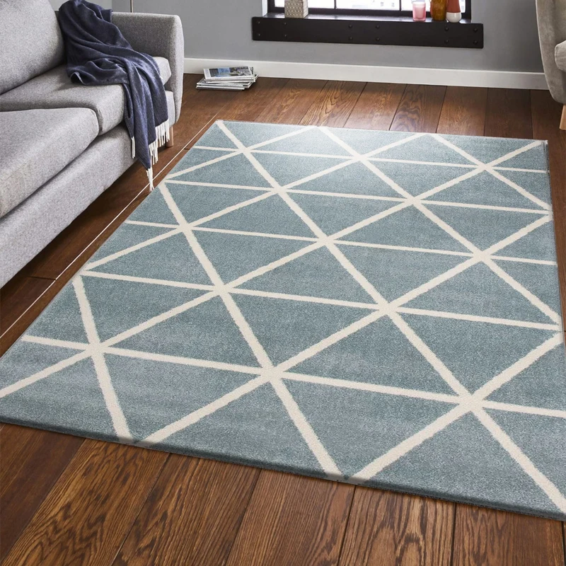 Teppich Kurzflor Pastellfarben Weiss Rauten Design Robust in versch. Farben, für Wohnzimmer, Schlafzimmer, küche