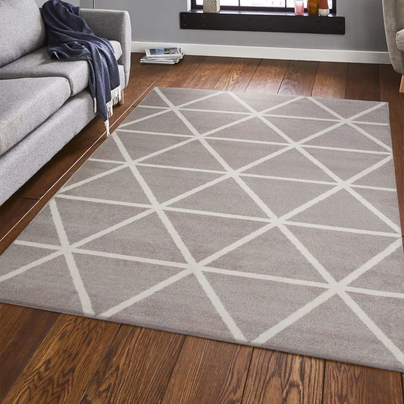 Teppich Kurzflor Pastellfarben Weiss Rauten Design Robust in versch. Farben, für Wohnzimmer, Schlafzimmer, küche