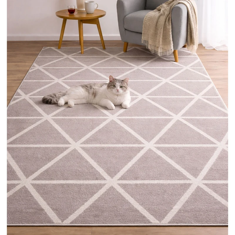 Teppich Kurzflor Pastellfarben Weiss Rauten Design Robust in versch. Farben, für Wohnzimmer, Schlafzimmer, küche