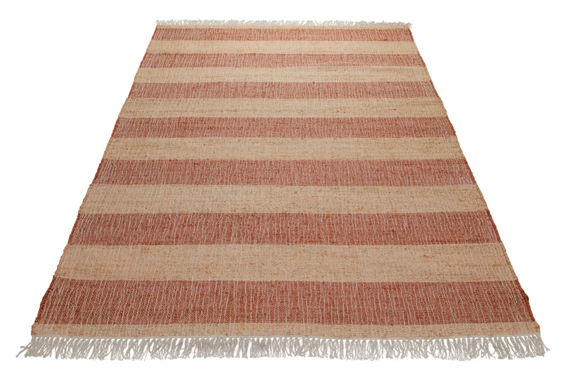160x230 Teppich Wohnzimmer Terrakotta-Streifen – Sonnenwarmer Naturfaserteppich