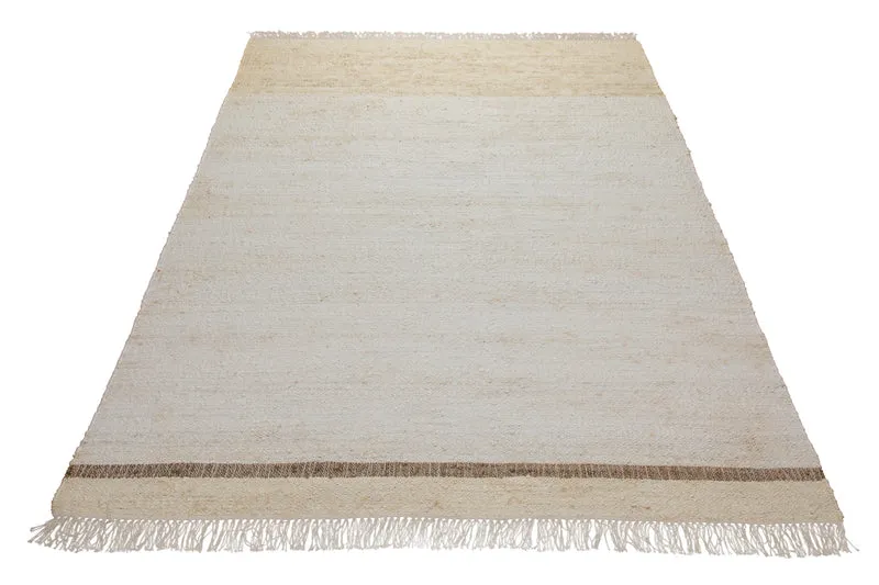 160x230 Teppich Wohnzimmer Stilles Naturweiß – Reduzierter Naturteppich mit Akzentlinie