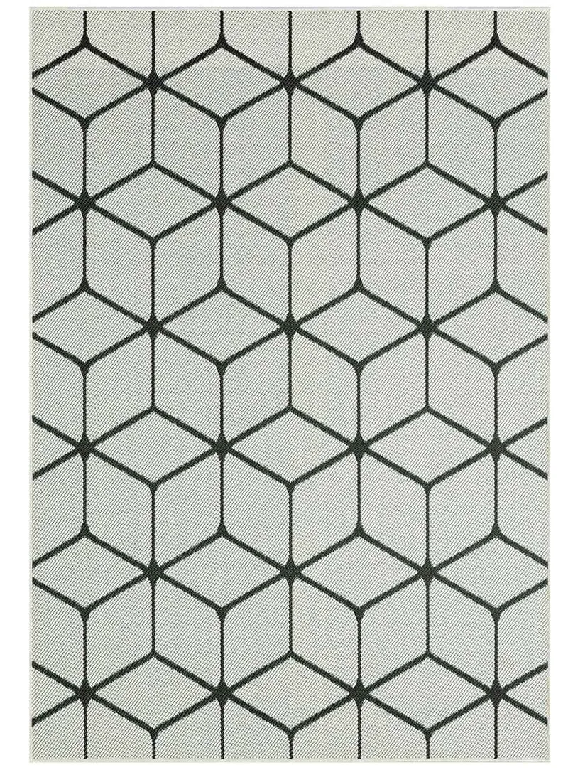 Teppich Rauten Muster In- und Outdoor Tauglich Robuster Flachgewebe 100% Polypropylen Weiß