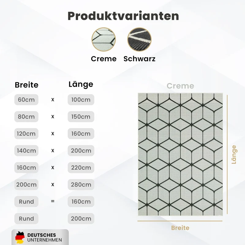 Teppich Rauten Muster In- und Outdoor Tauglich Robuster Flachgewebe 100% Polypropylen Weiß