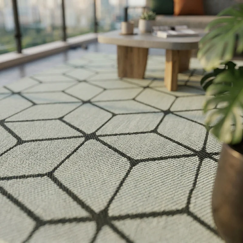 Teppich Rauten Muster In- und Outdoor Tauglich Robuster Flachgewebe 100% Polypropylen Weiß