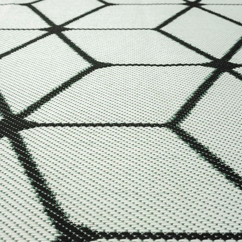 Teppich Rauten Muster In- und Outdoor Tauglich Robuster Flachgewebe 100% Polypropylen Weiß
