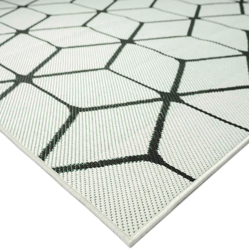 Teppich Rauten Muster In- und Outdoor Tauglich Robuster Flachgewebe 100% Polypropylen Weiß