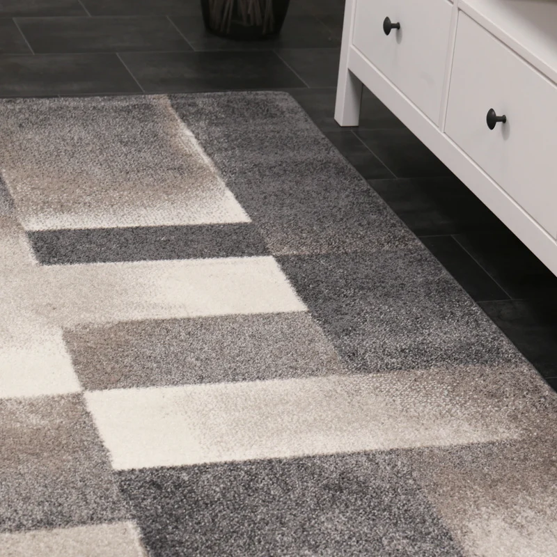 Moderner Designer Teppich mit Geometrischen Abstrakt Muster in Grau und Beige