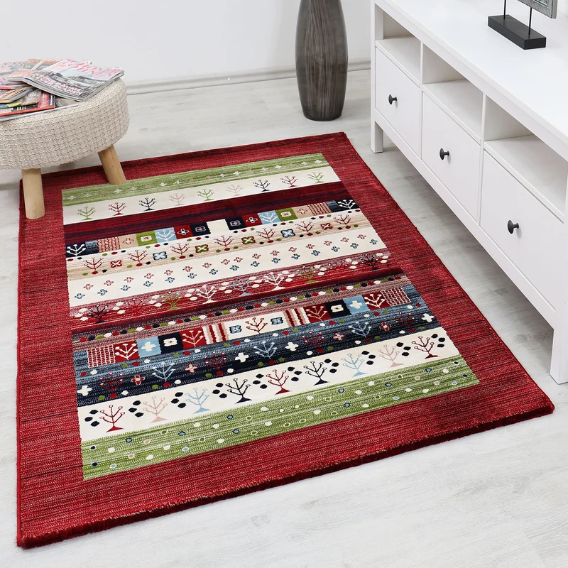 Teppich Gabbeh Stil Optik Bunt Meliert mit Bordüre