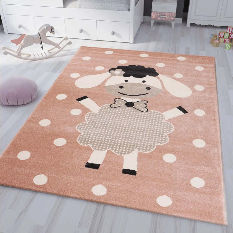 Kinderteppich kinderzimmer Flauschiger Baby Teppich Happy Schaefchen Kinder Jugendzimmer Rosa