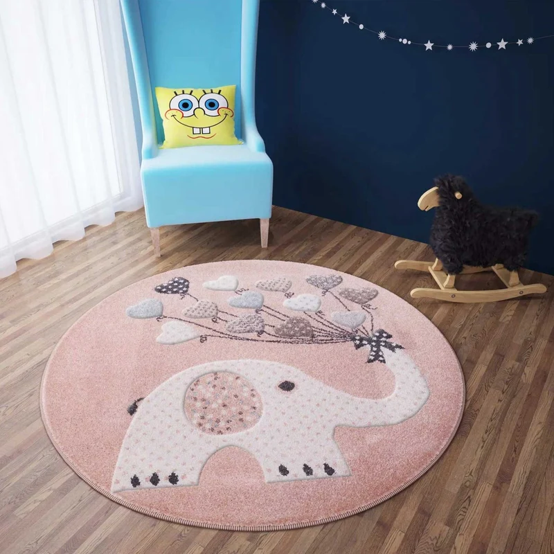 Kinderteppiche Herzen mit Ballons Elefant | Kinderteppich für Mädchen und Jungs | Teppich für Kinderzimmer