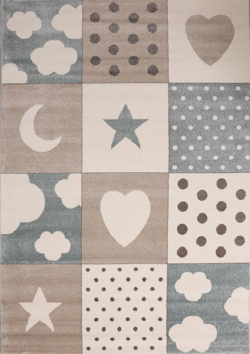 Flauschiger Kinder Zimmer Teppich Herzchen Wölkchen Patchwork Optik