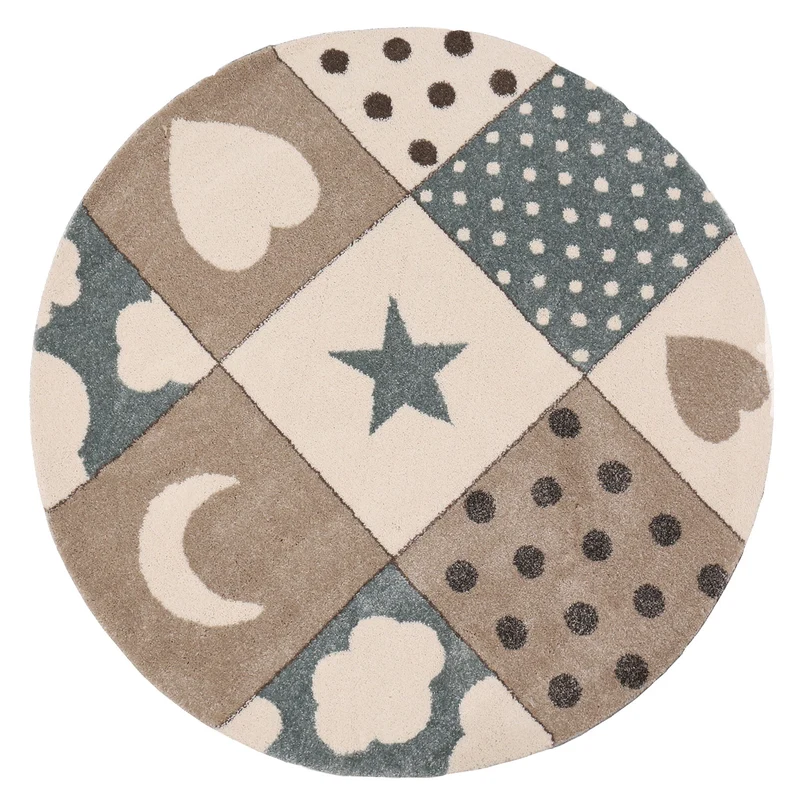 Flauschiger Kinder Zimmer Teppich Herzchen Wölkchen Patchwork Optik