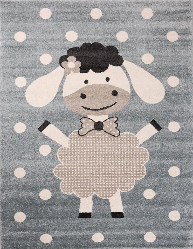 Kinderteppich Kinderzimmer Babyteppich Fröhlicher Schaf Mint Blau Beige Dots